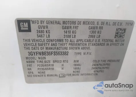 2015 Cadillac Srx Luxury Collection from USA, damaged, VIN 3GYFNBE36FS563382